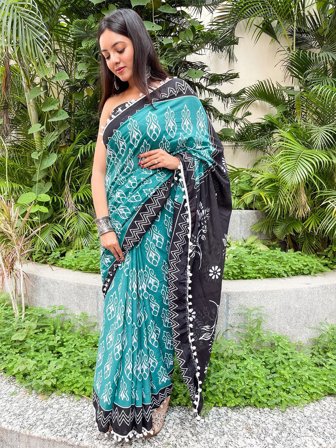 NIKHILAM Pure Cotton Jaipuri Print Saree