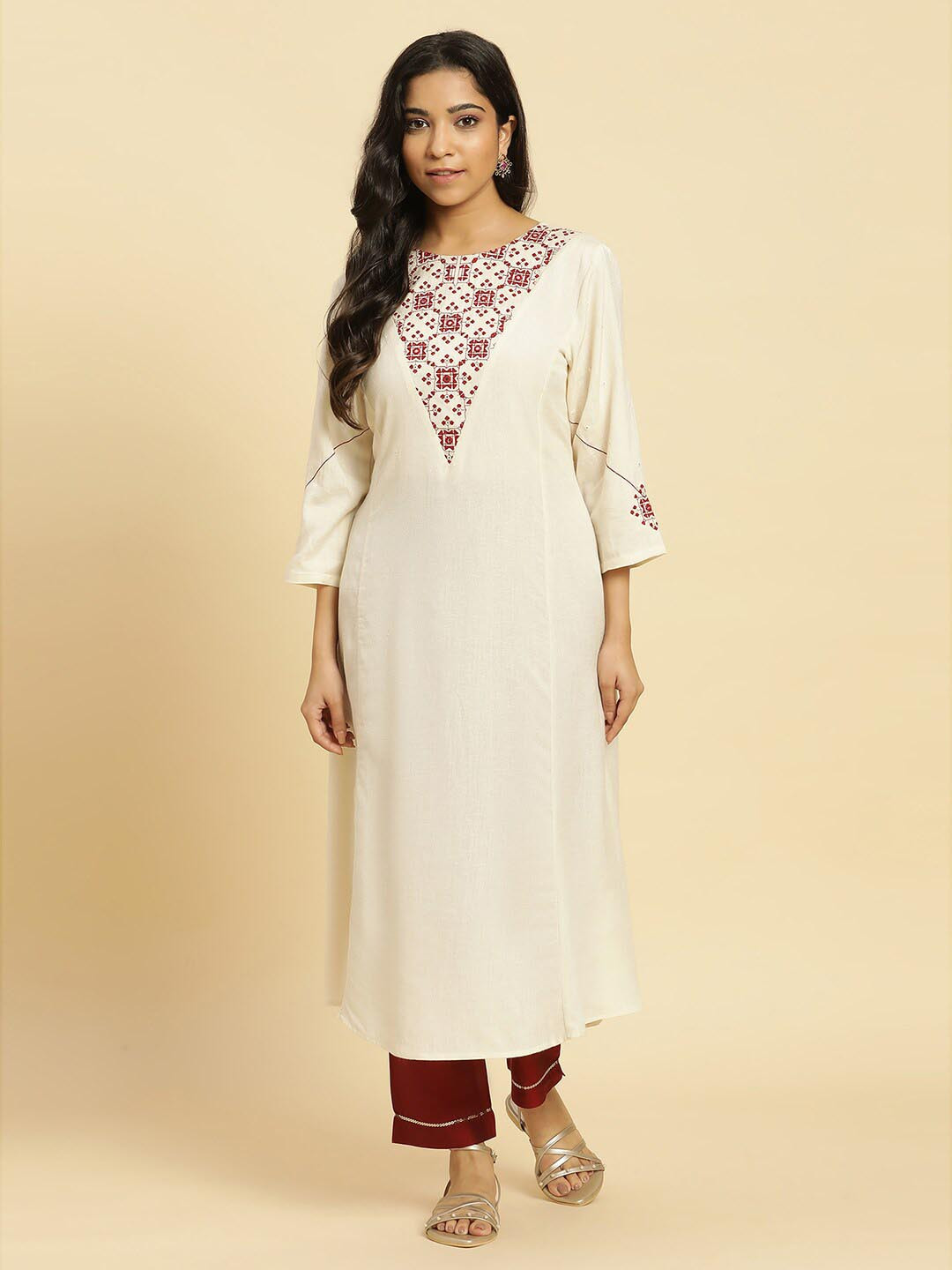 W Mirror Work Round Neck Anarkali Kurta