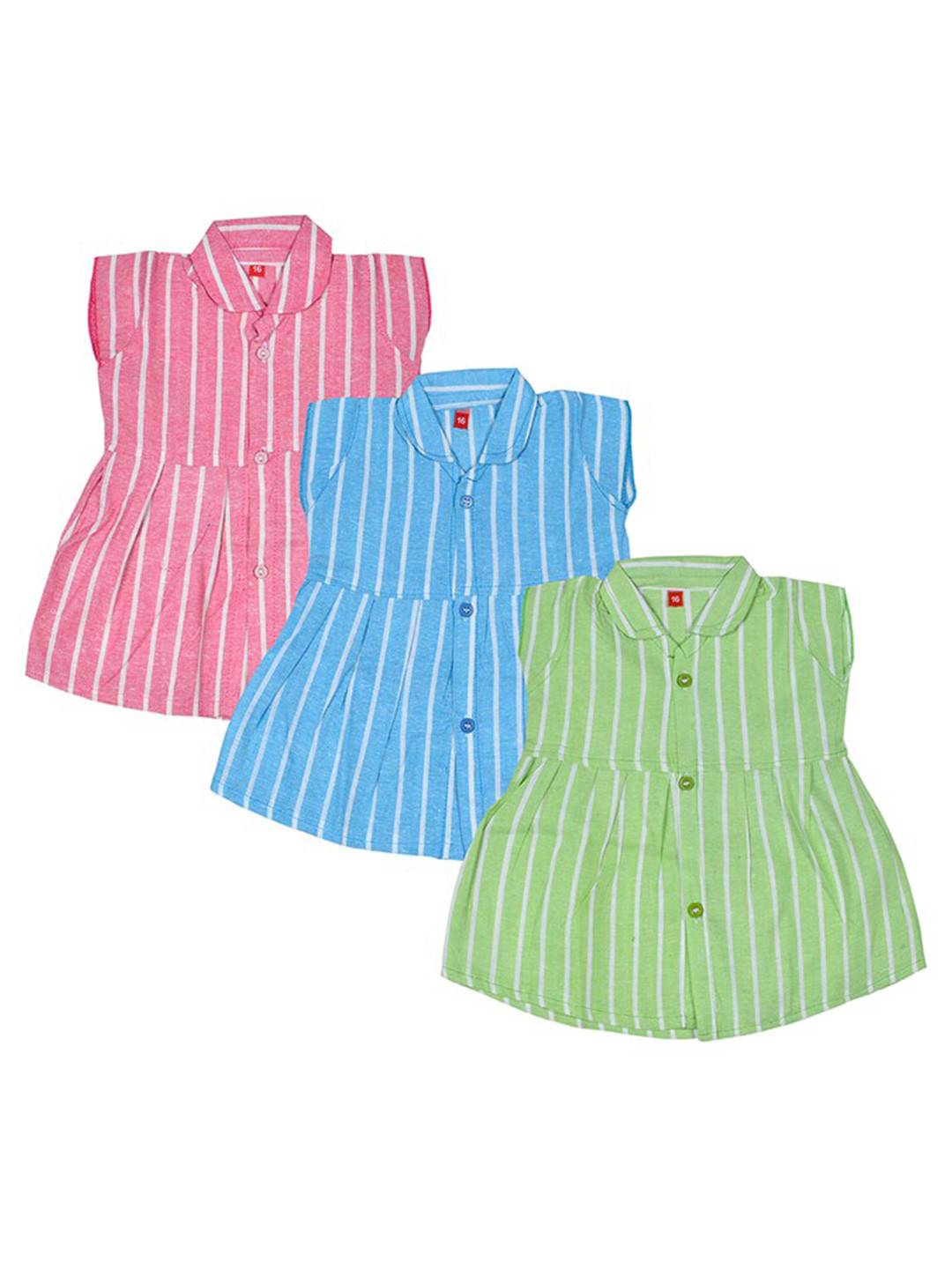 BAESD Grils Striped Printed A-Line Shirt Collar Pure Cotton Dress