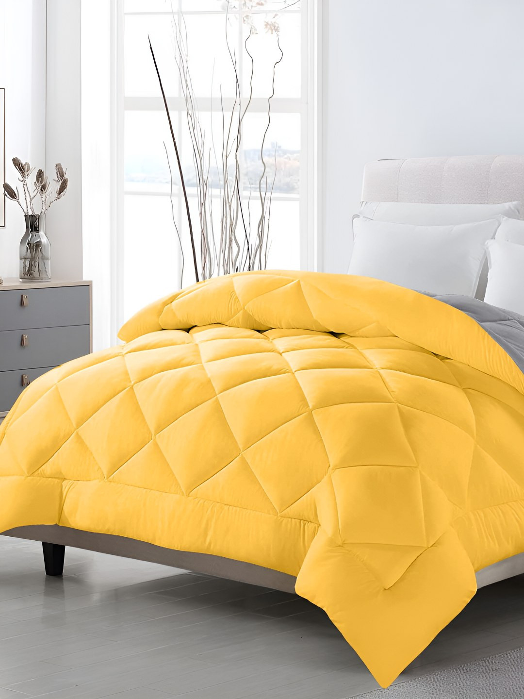 Jinaya's Grey & Yellow Microfiber Heavy Winter 210 GSM Double Bed Comforter