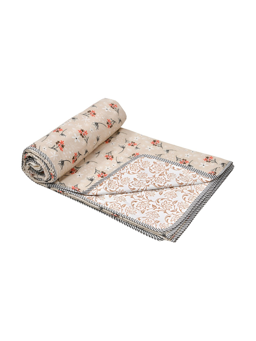 Jinaya's White & Cream Floral Mild Winter Cotton 210 GSM  Reversible Single Bed Dohar