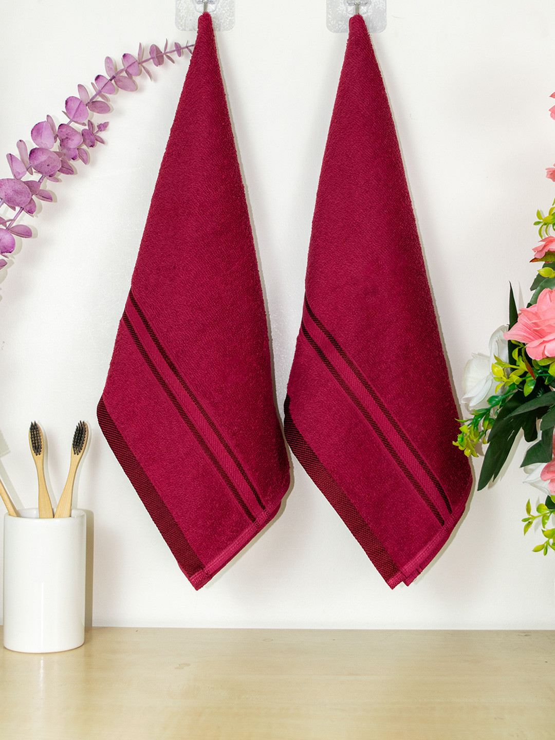 Aura Super Comfy Red 400 GSM Pure Cotton Hand Towels PK2