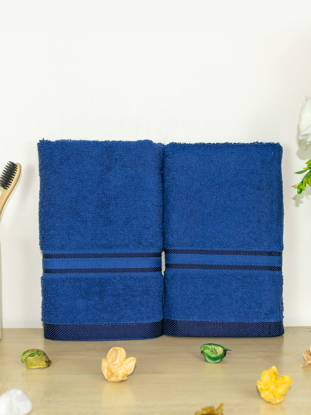 Aura Navy Blue 2-Pcs 400 GSM Pure Cotton Hand Towels