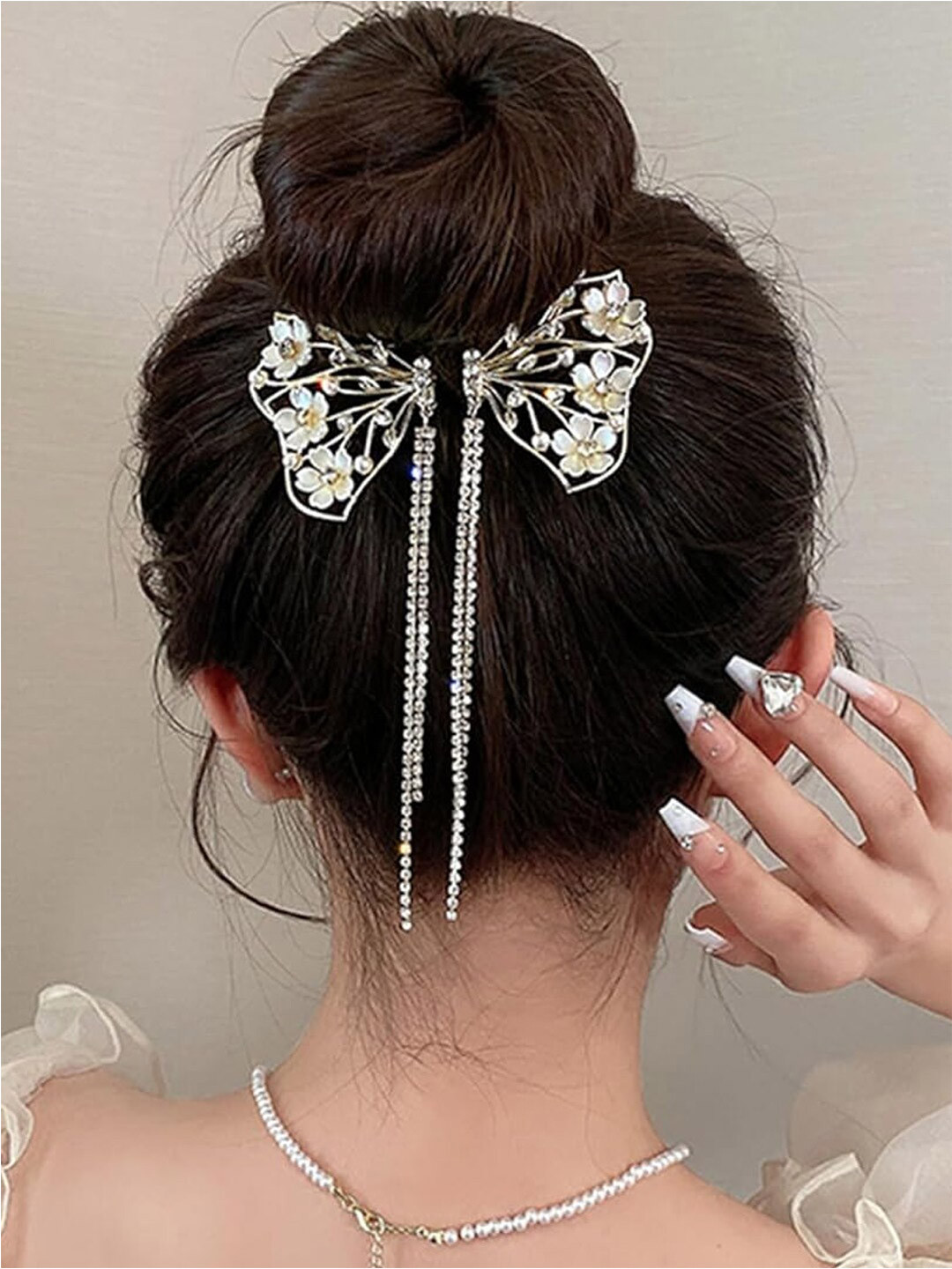 OOMPH Retro Bell Orchid Flower Beaded Hair Bun Pin