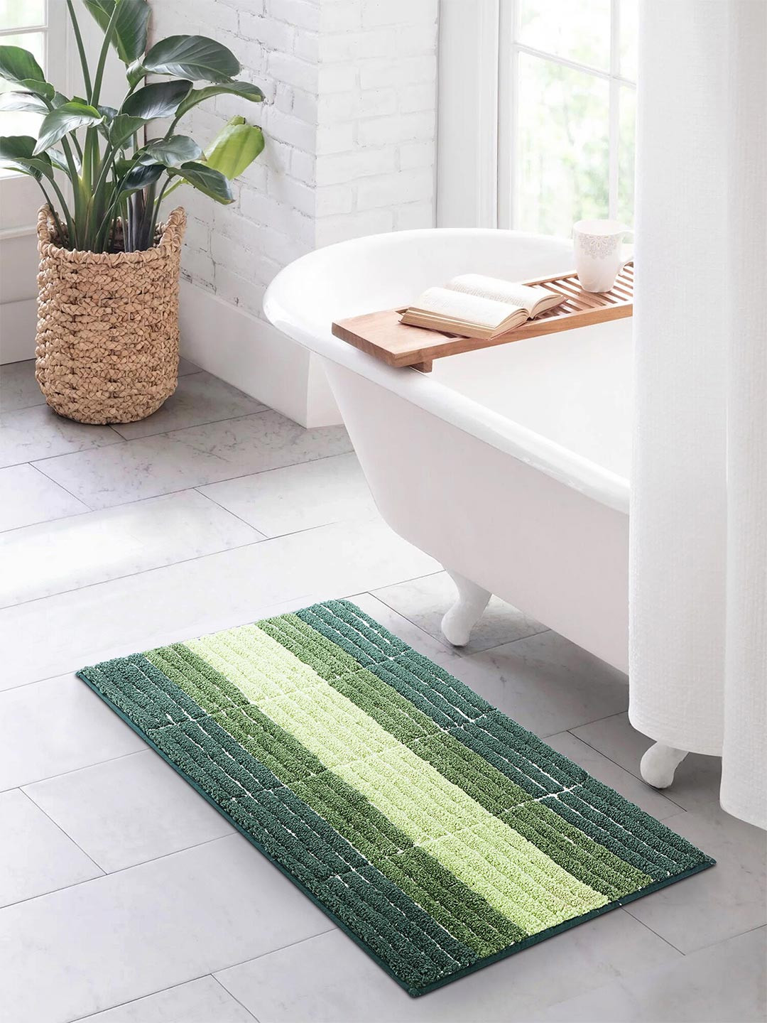 OBSESSIONS Green Printed 2000 GSM Anti Skid Bath Rug