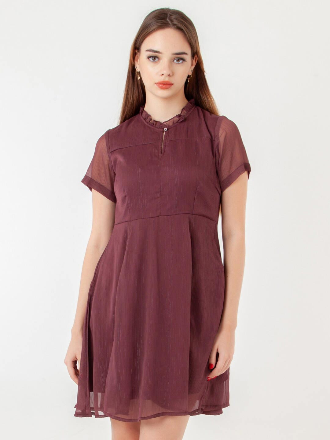 Zink London Keyhole Short Sleeves Fit And Flare Dress