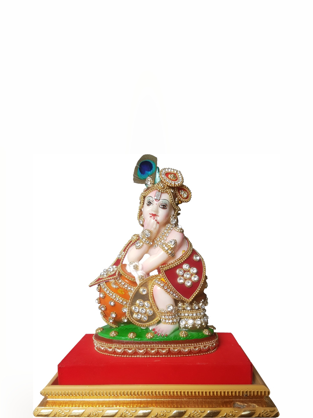 ESVAR STONECRAFT Red Marble Glossy Prayer Room Large Showpiece - 9.1 Inches