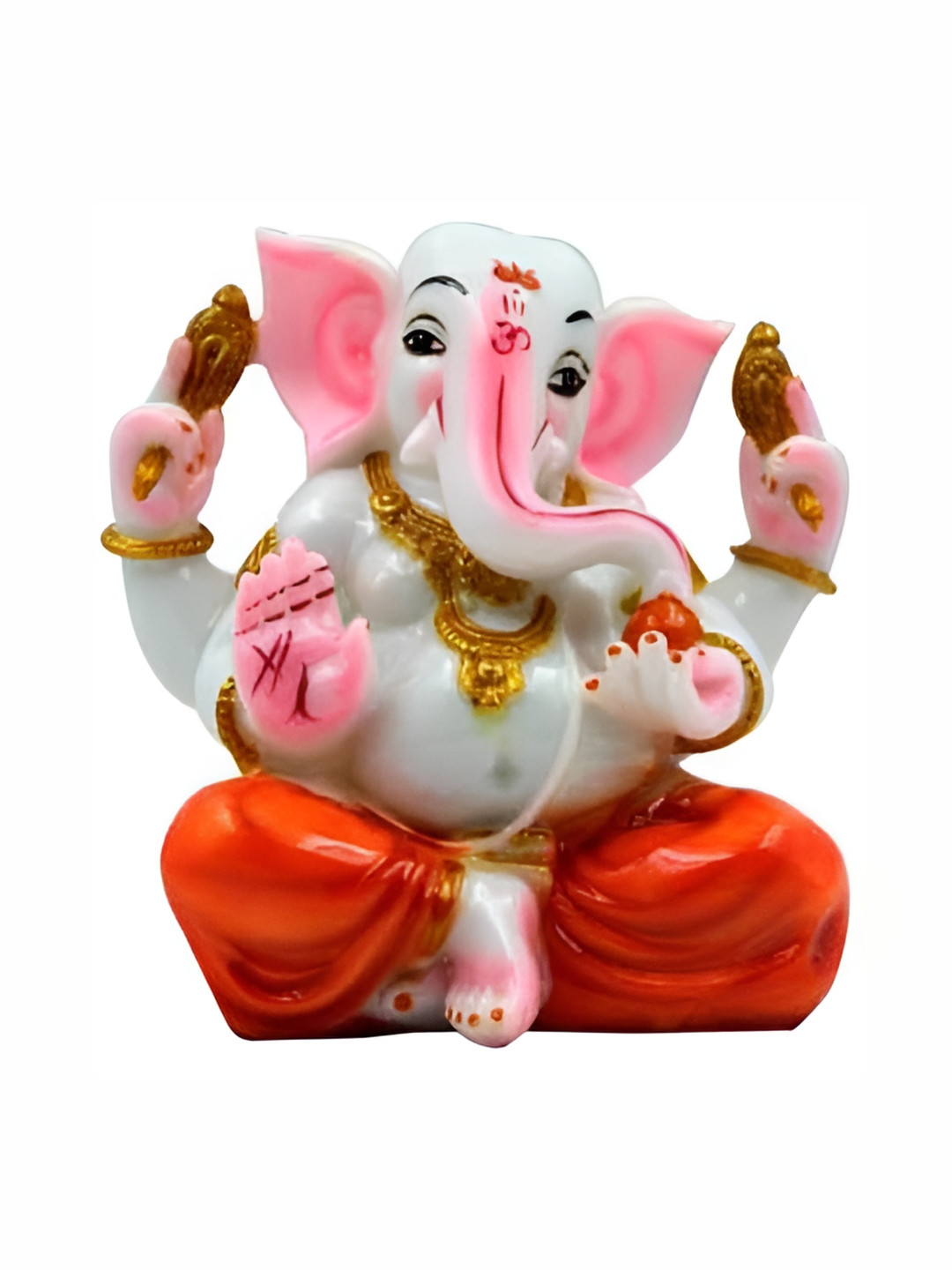 ESVAR STONECRAFT White Polyresin Glossy Prayer Room Small Showpiece - 5.5 Inches