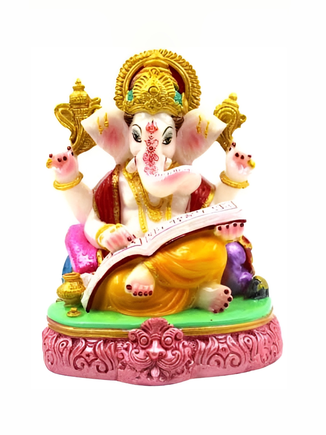 ESVAR STONECRAFT White Polyresin Glossy Prayer Room Small Showpiece - 8.3 Inches