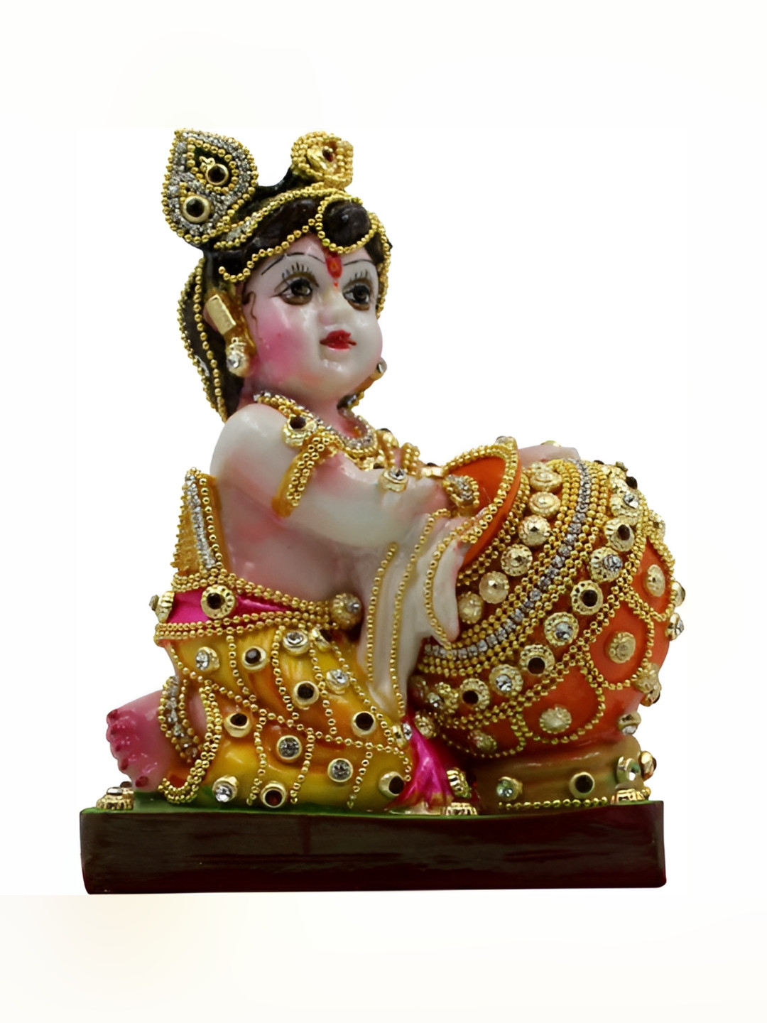 ESVAR STONECRAFT White Polyresin Glossy Prayer Room Small Showpiece - 5.9 Inches
