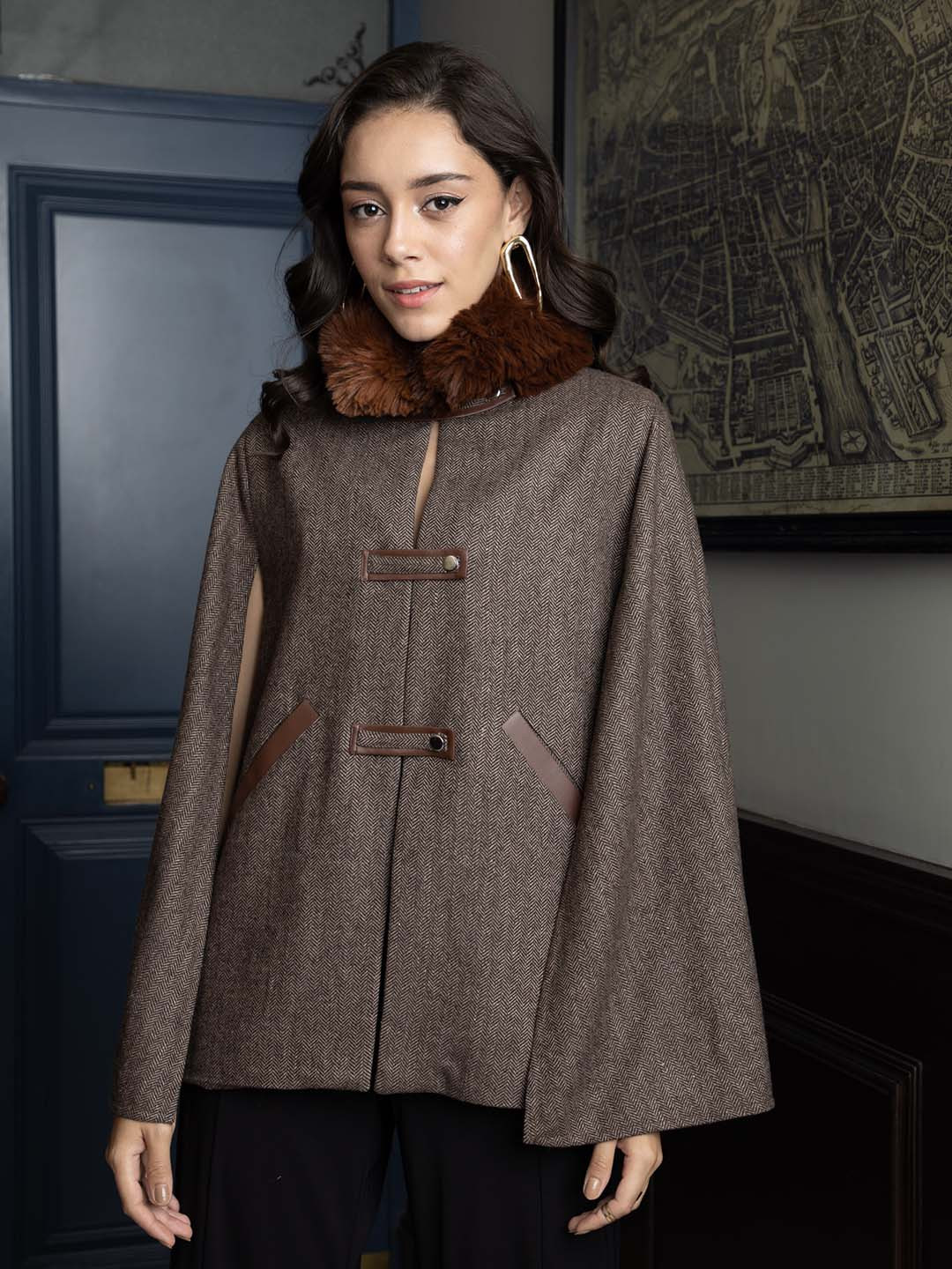 Rhe-Ana Women Brown Woollen Fashion Jacket