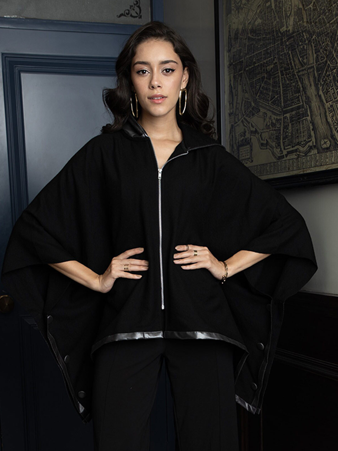 Rhe-Ana Women Boollen Hooded Cape Jacket