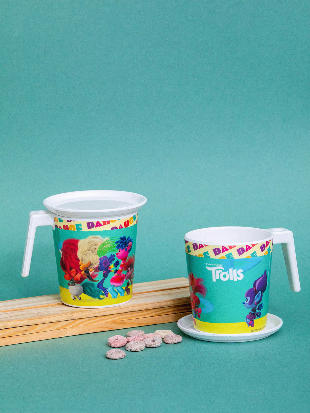 Servewell Blue Typography Melamine Microwave Safe 2 Piece Mug with 2 Coaster-320ml