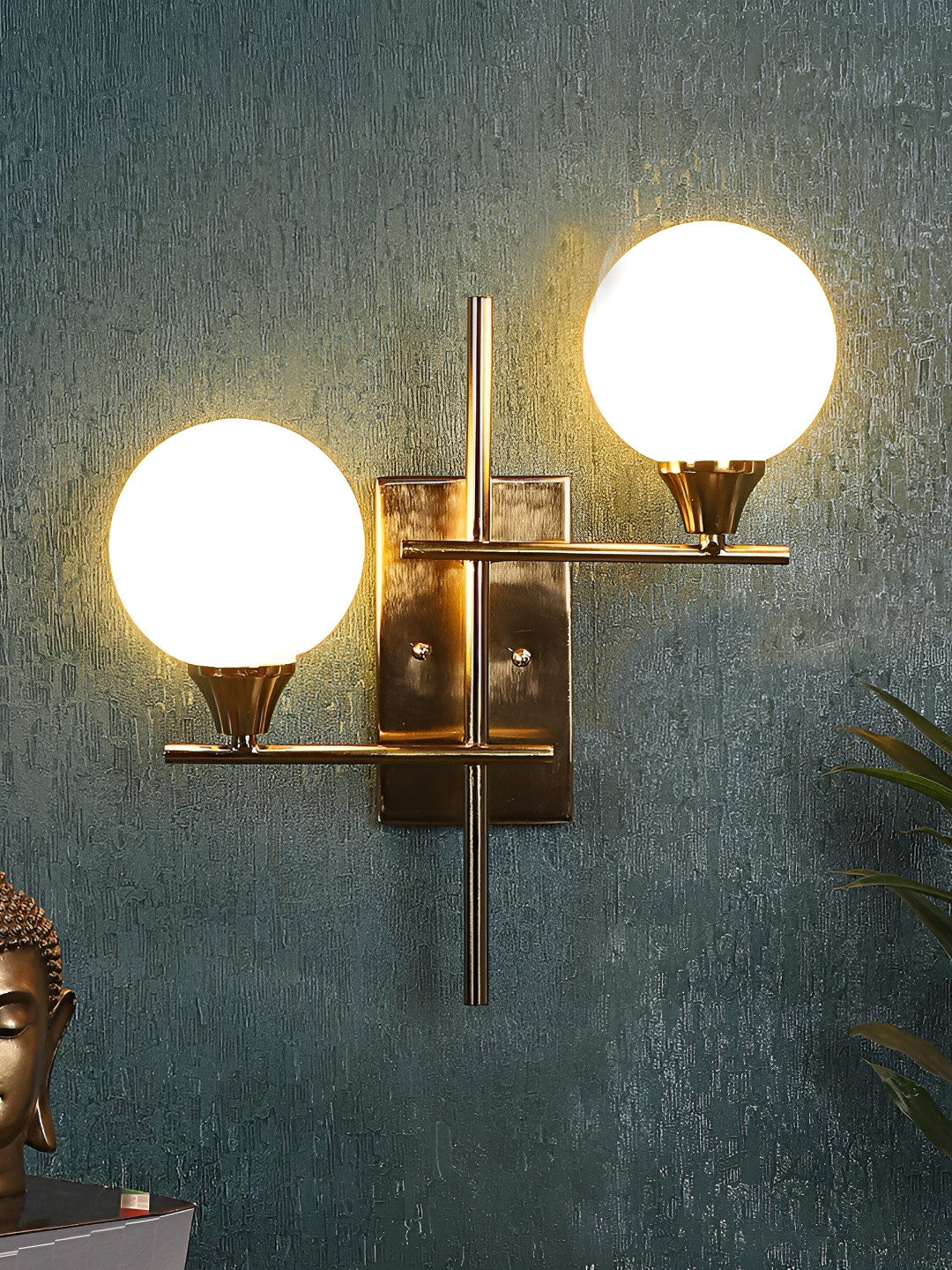 ELIANTE Gold Toned & White Iron Contemporary Semi-Sphere Shaped Wall Lamp