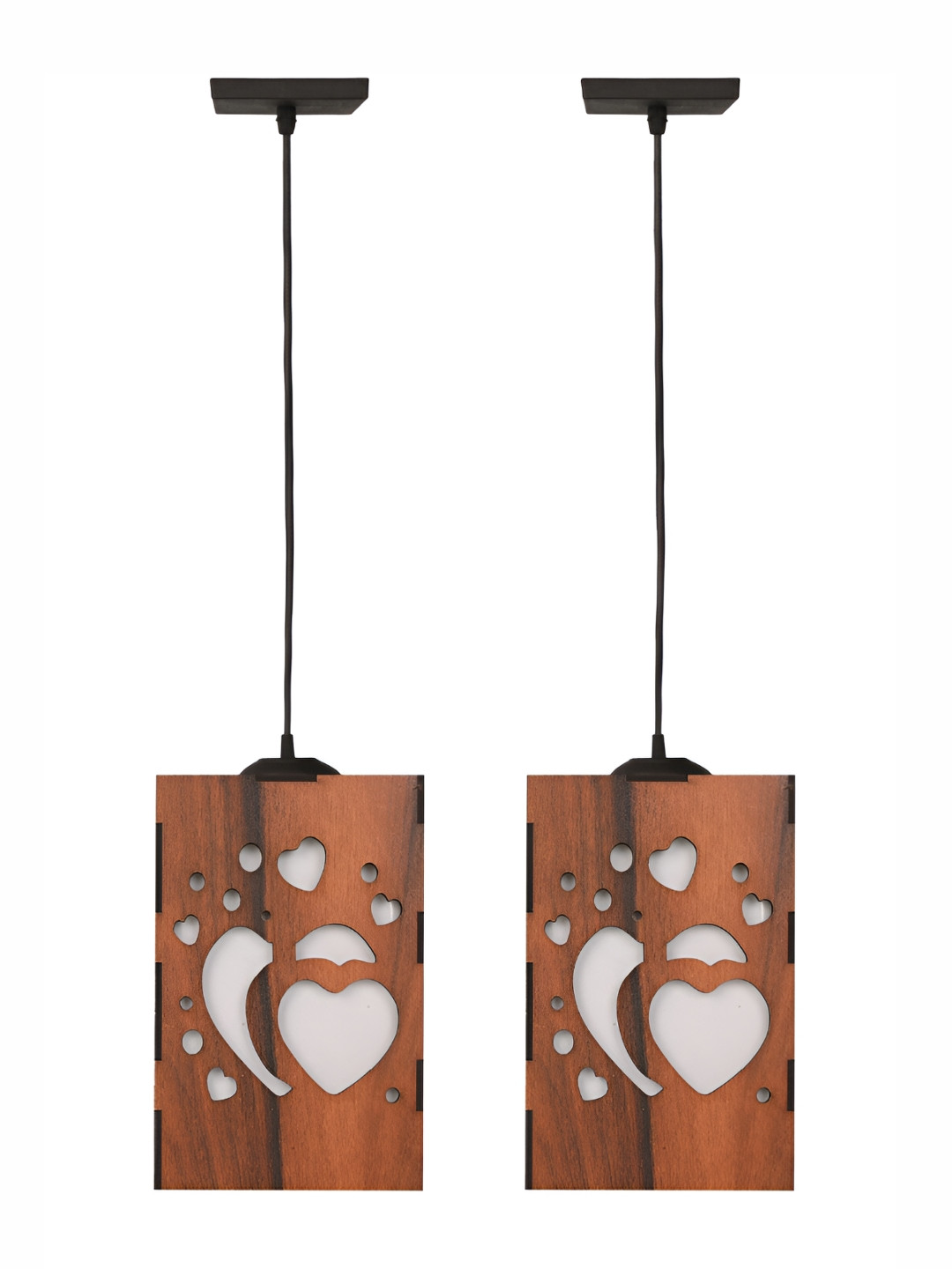 Gojeeva Brown & White 2 Pcs Hearts Wooden 10 Watts Rectangular Contemporary Ceiling Lamps