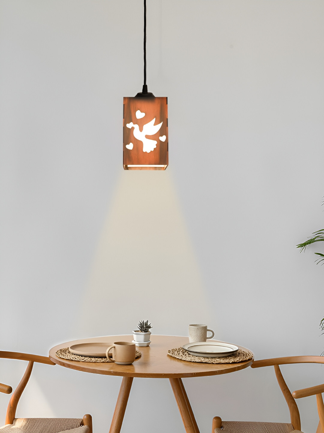 Gojeeva Brown and White Birds Wooden 10 Watts Rectangular Contemporary Ceiling Lamp