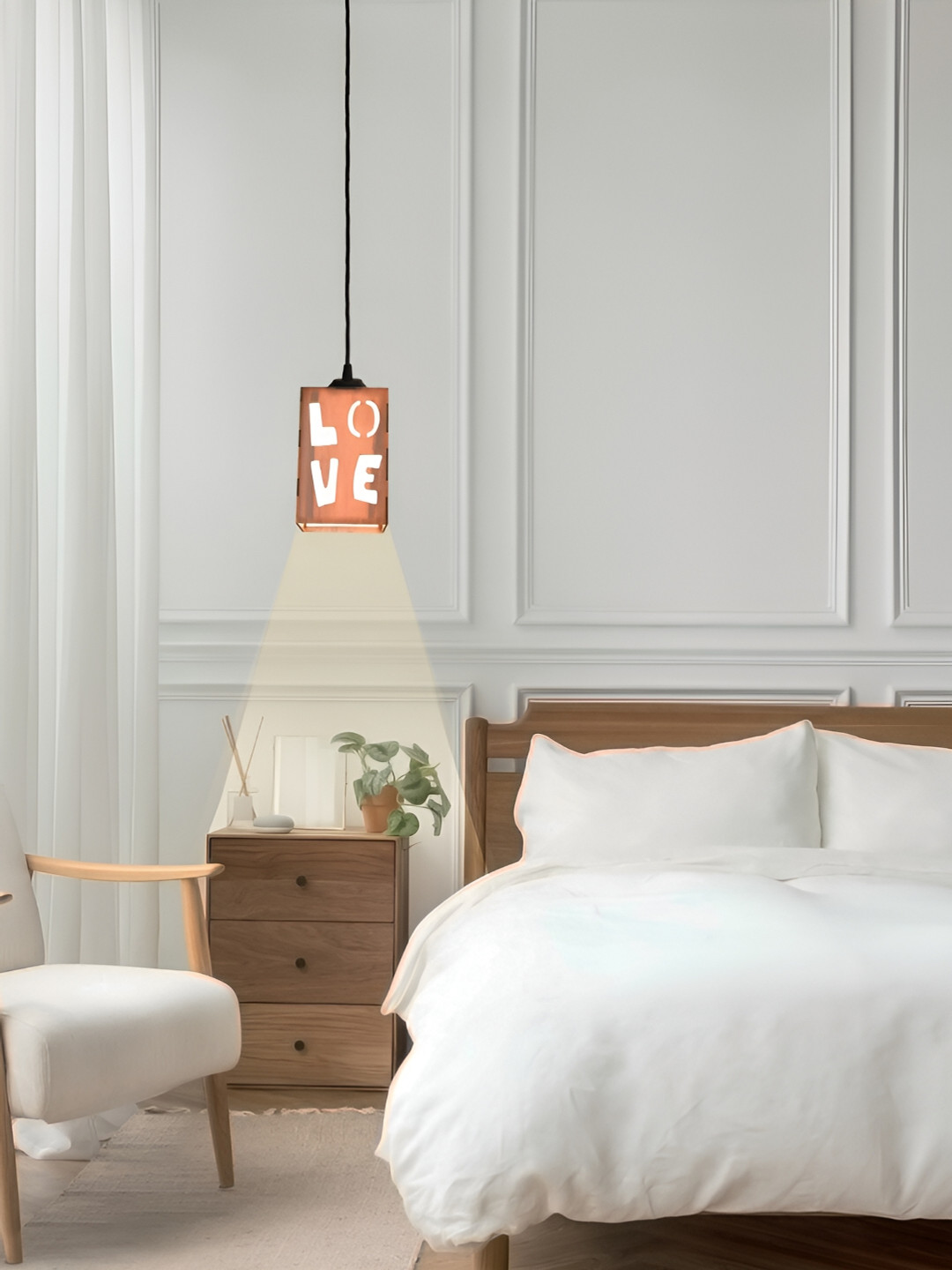 Gojeeva Brown and White Love Wooden 10 Watts Rectangular Contemporary Ceiling Lamp