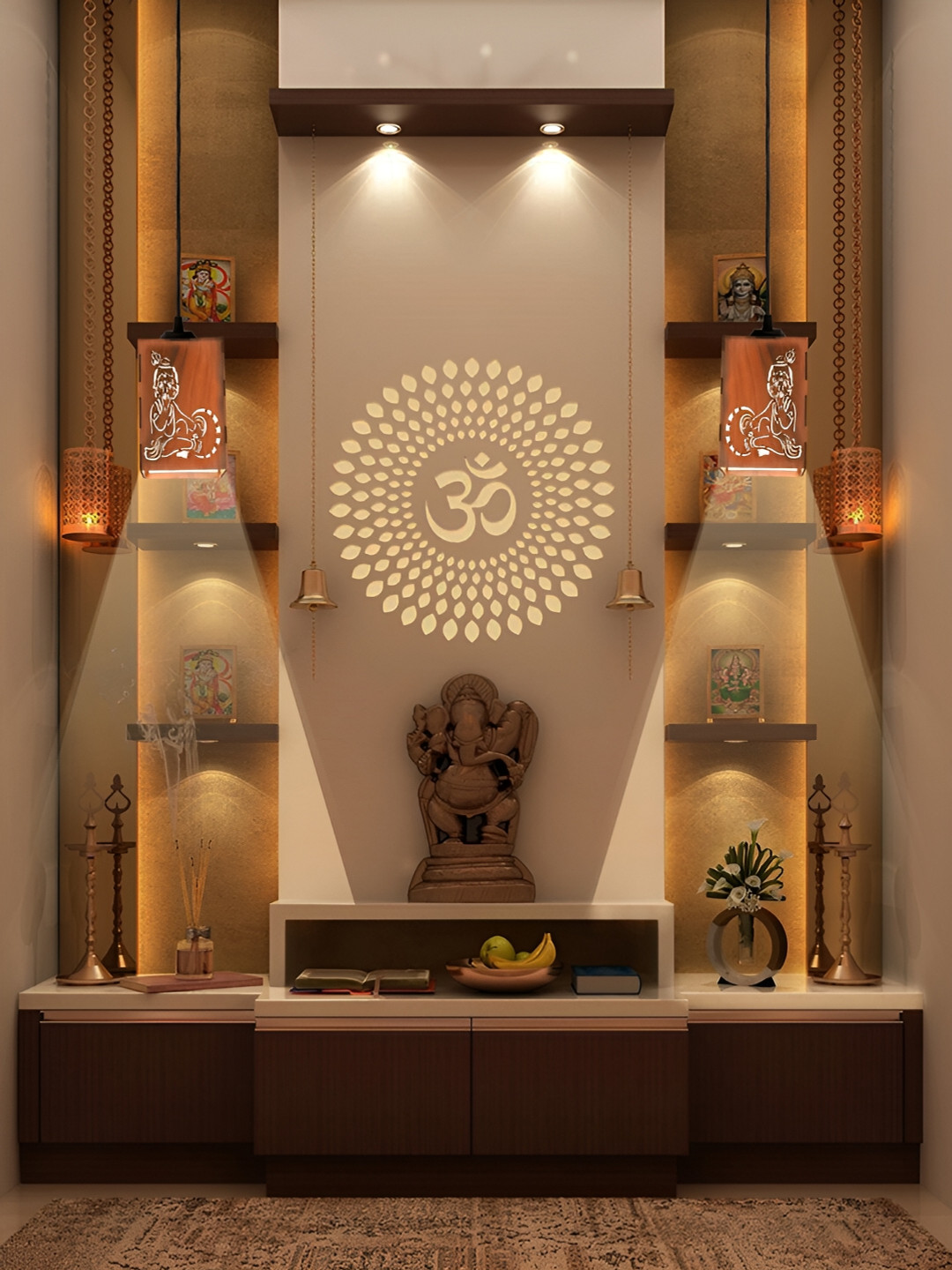 Gojeeva Brown Rectangle Textured Wooden Traditional Ceiling Lamp