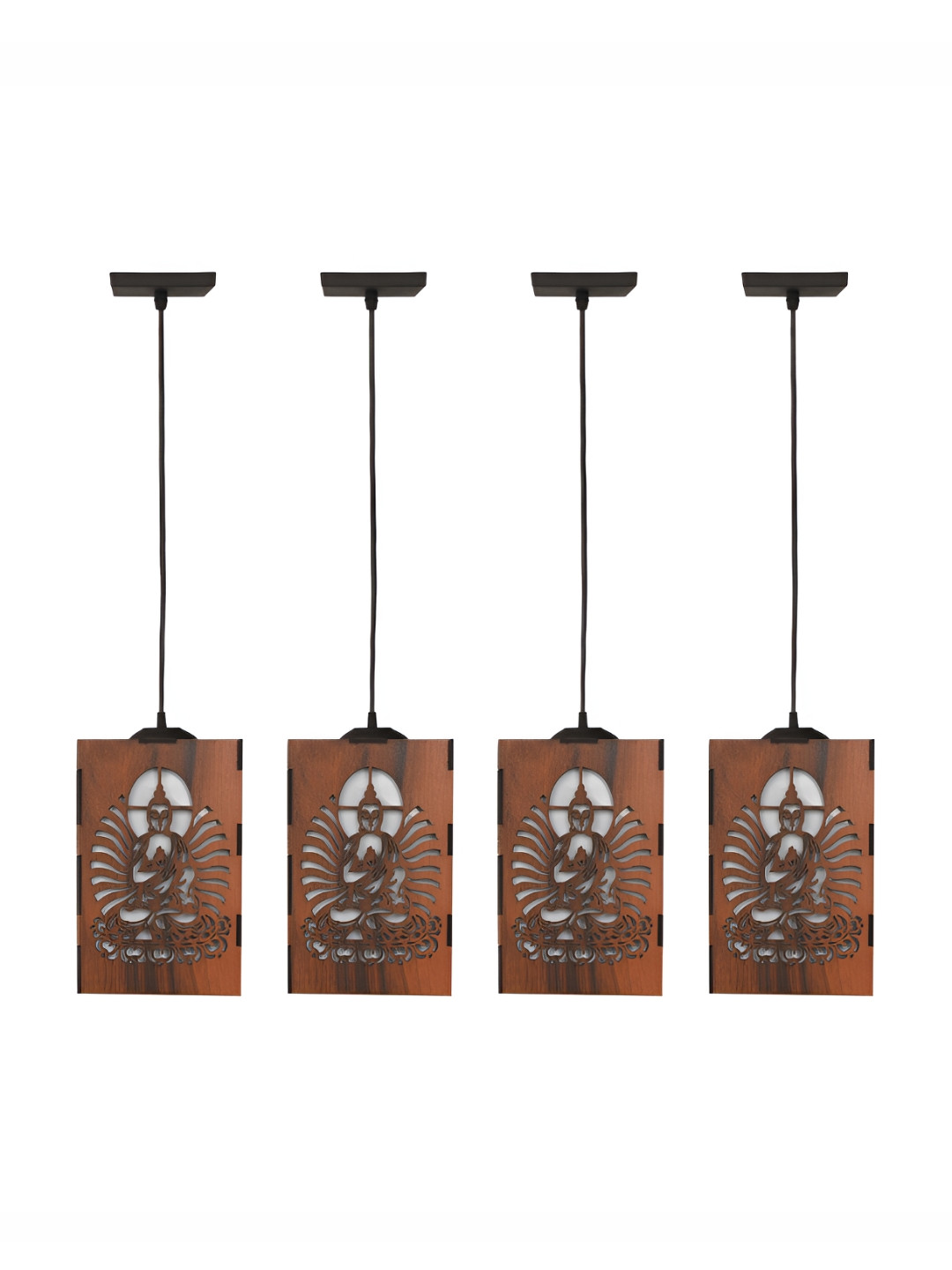 Gojeeva Brown 4 Pieces Rectangle Textured Wooden Traditional Ceiling Lamps