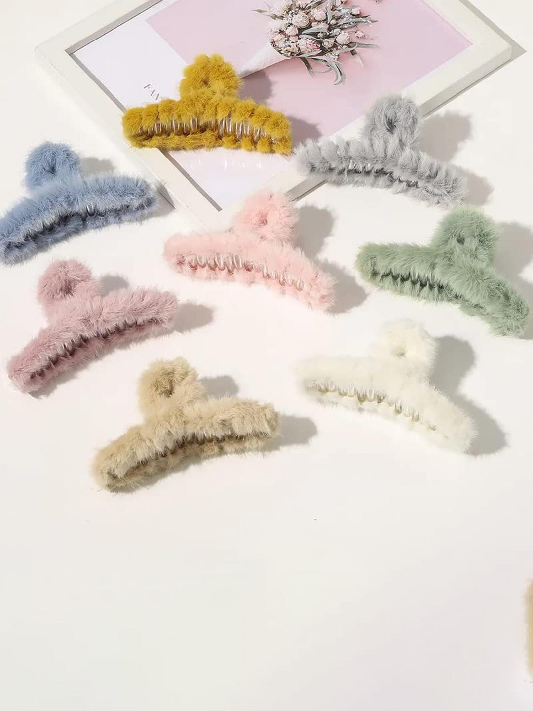 DN Creation Women Assorted Set of 6 Fur Fleece Claw Clip