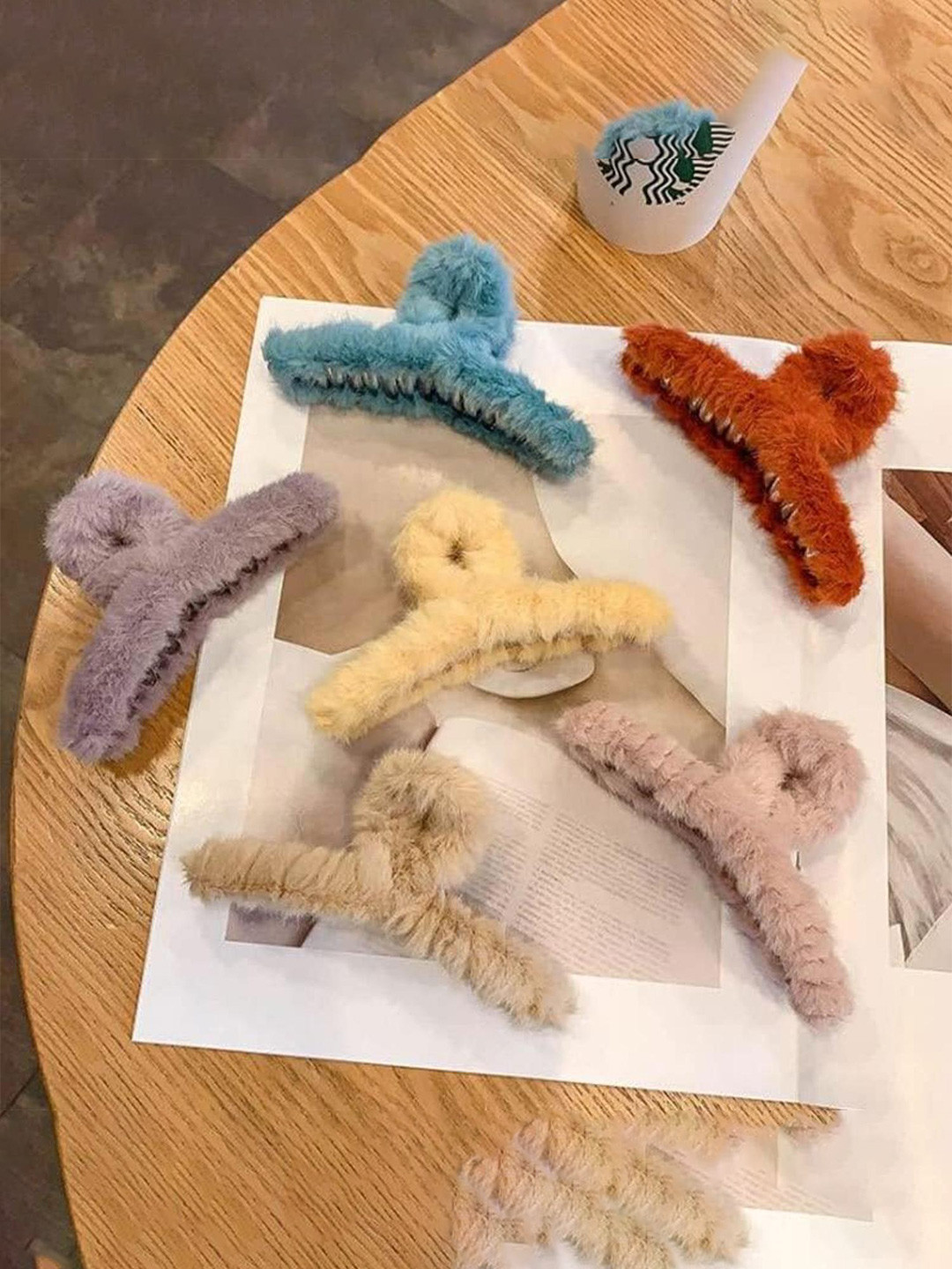 DN Creation Women Set of 6 Assorted Fleece Fur Claw Clip