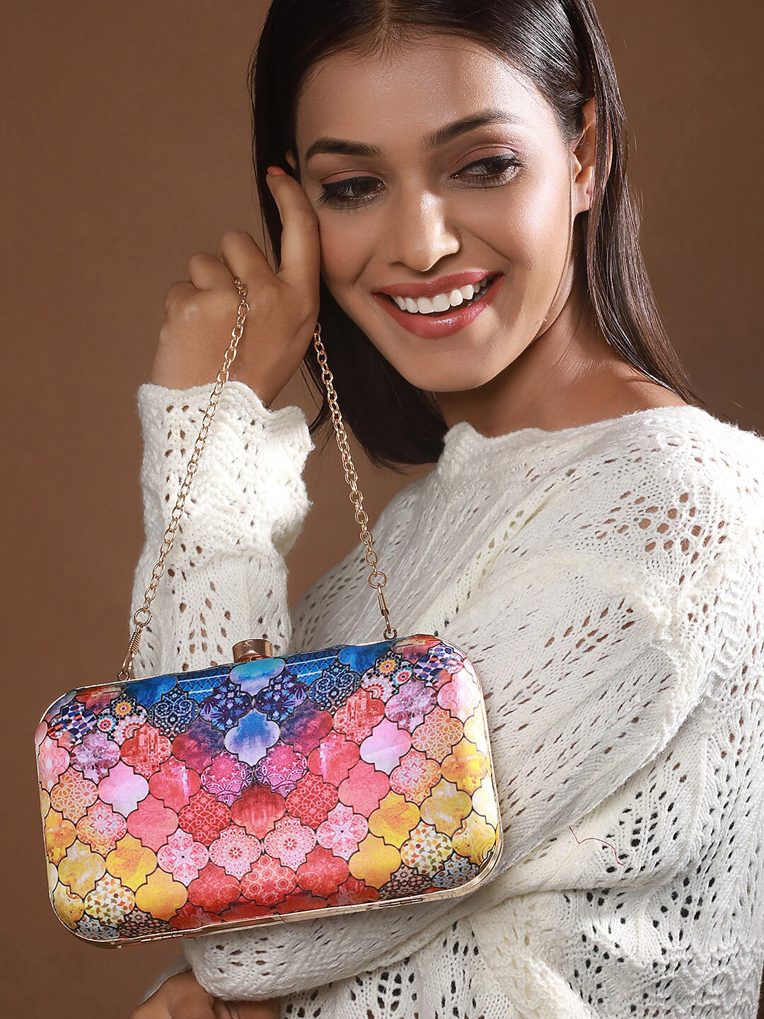 Jazz and Sizzle Printed Box Clutch