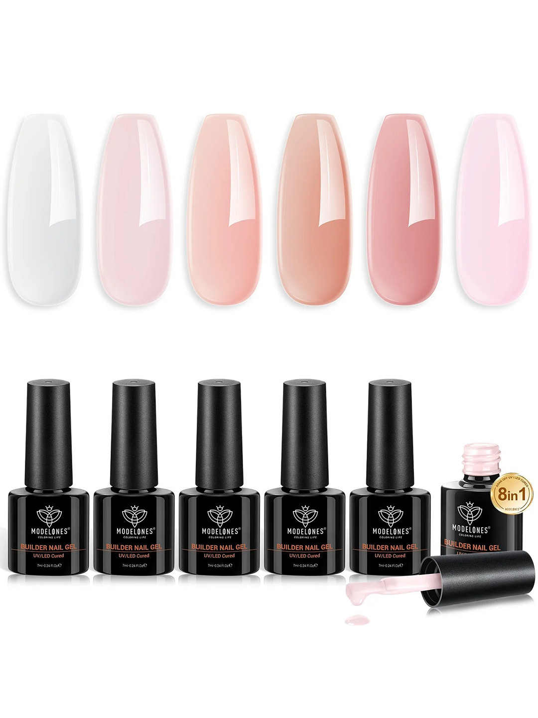 Modelones Set Of 6 Longwear 8-In-1 Builder Nail UV LED Gel Nail Polish 7ml - B117050002A