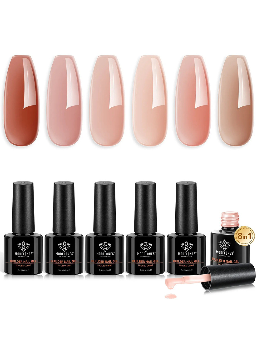 Modelones Set Of 6 Longwear 8-In-1 Builder Nail UV LED Gel Nail Polish 7ml - B117050001A