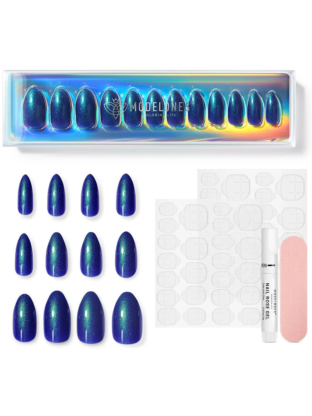 Modelones 24Pcs Short Almond Press On Nail Kit - Retro Disco