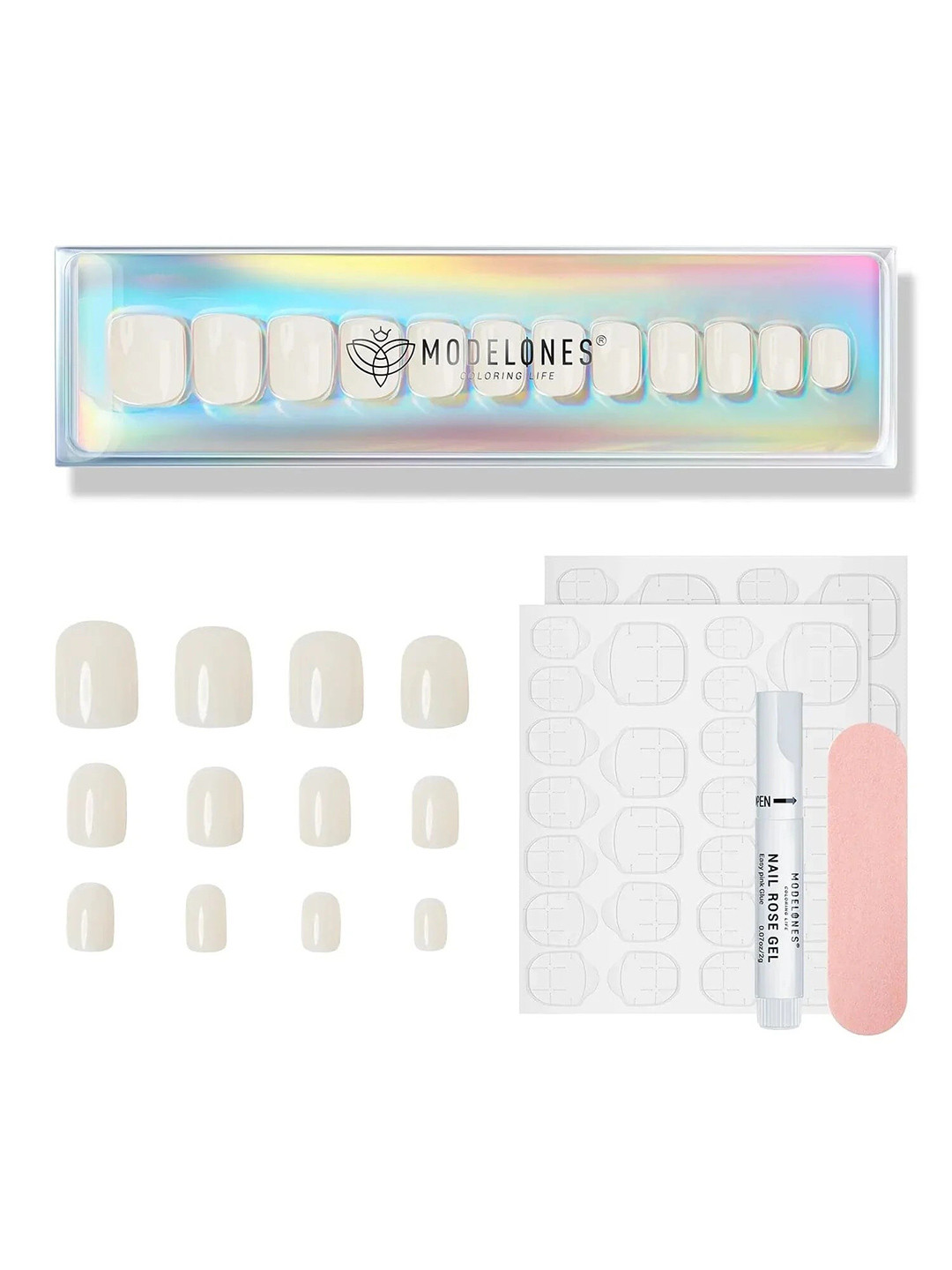 Modelones 24Pcs Short Square Press On Nail Kit - Final Pearl
