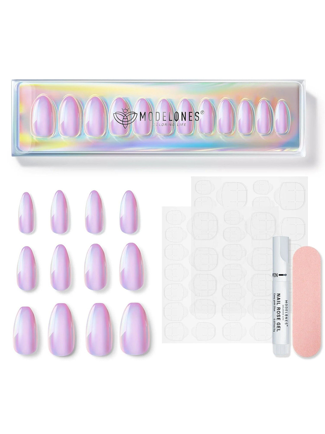 Modelones 24Pcs Short Coffin Press on Nails Kit - Pink Stardust