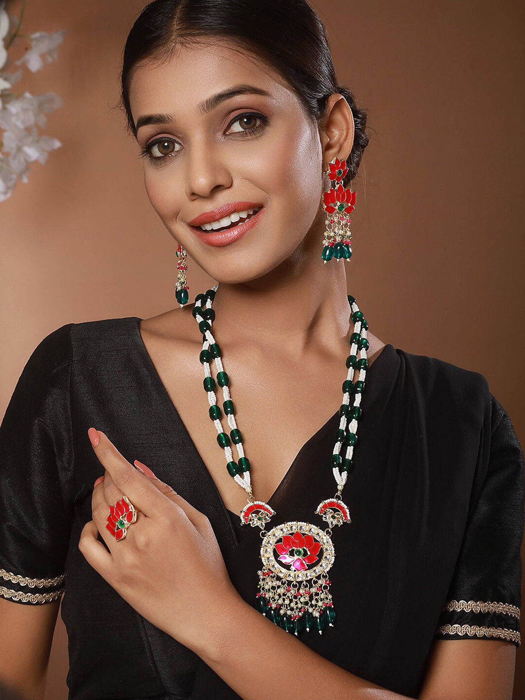 Anouk Gold-Plated Stones-Studded & Beaded Jewellery Set