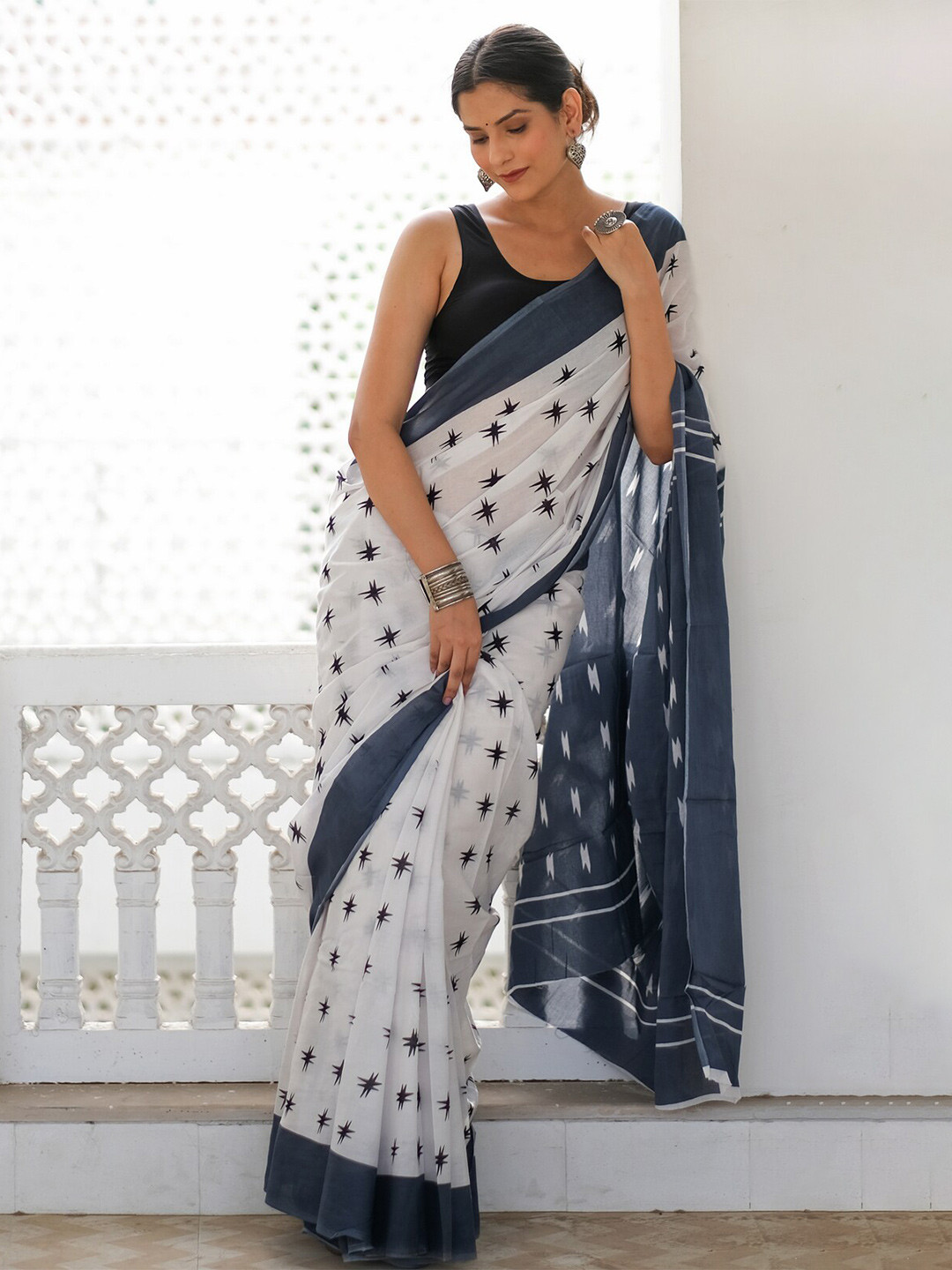 NIKHILAM Pure Cotton Handloom Block Print Saree