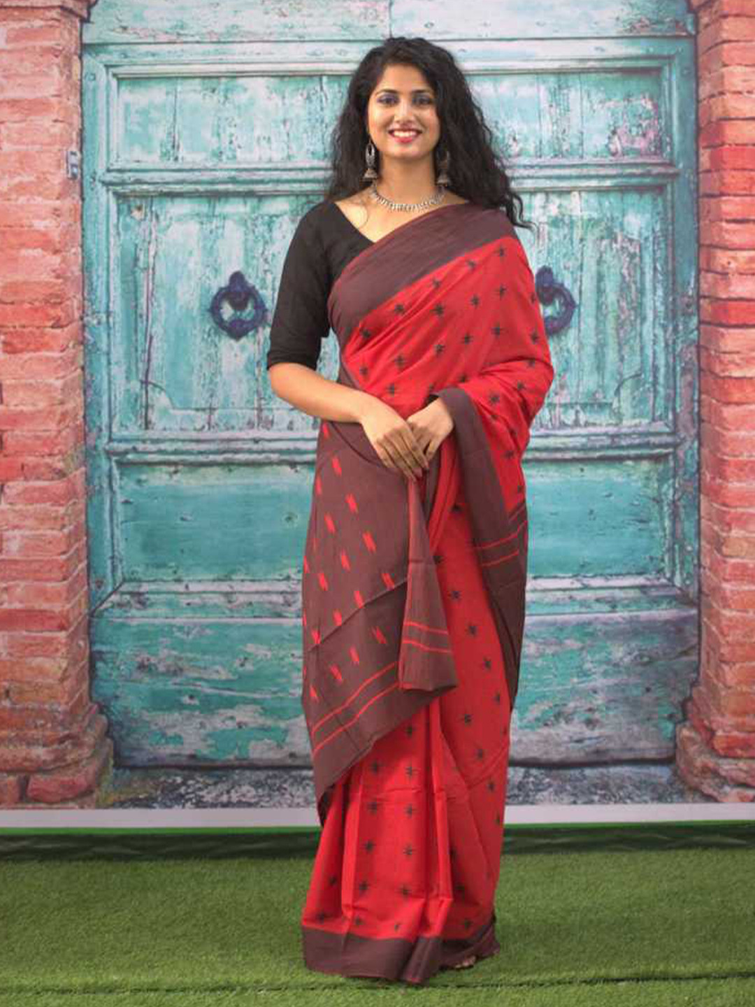 NIKHILAM Pure Cotton Handloom Block Print Saree