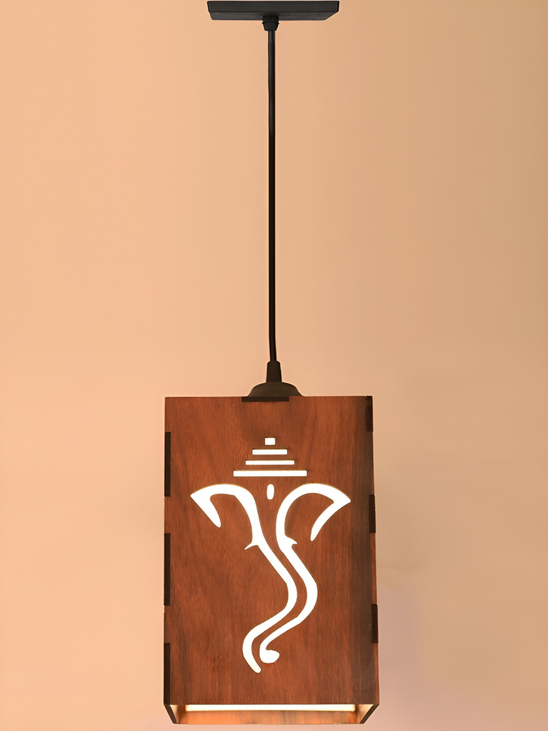 Gojeeva Brown Traditional Wooden Rectangular Ceiling Lamp 10 Watts
