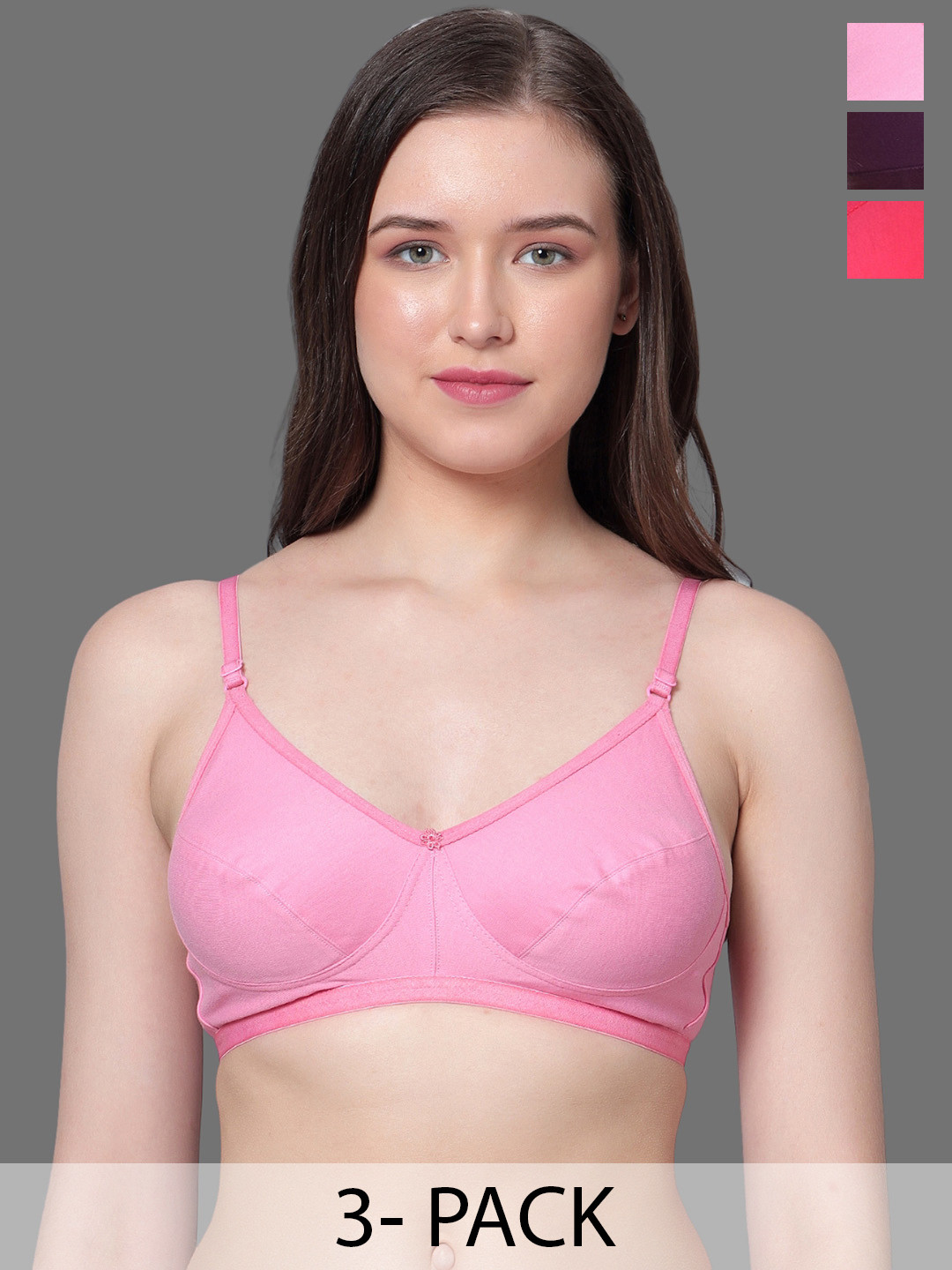 Aimly Pack Of 3 Mid Coverage Non-Padded Cotton Everyday Bras With All Day Comfort