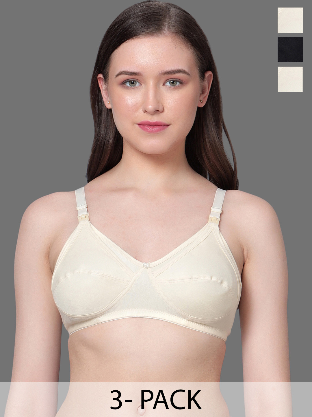 Aimly Pack of 3 Non-Padded Cotton Maternity Bra - Full Coverage