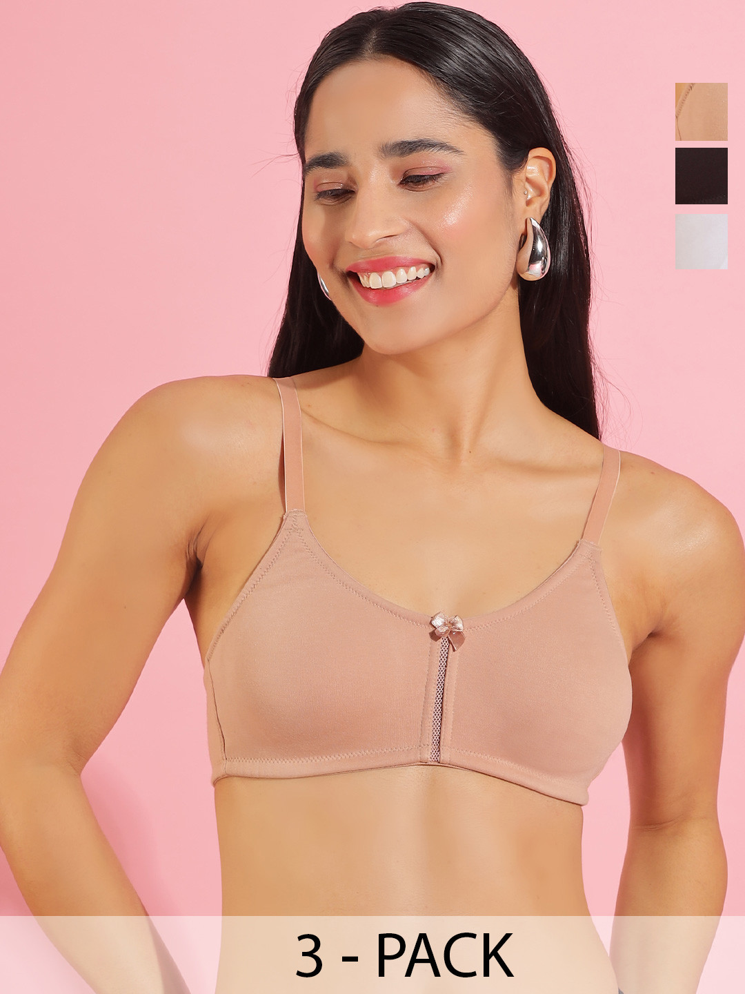 Dollar Missy Pack of 3  Cotton Wire-Free Full Coverage Bra