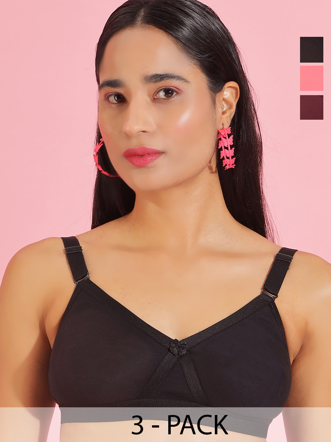 Dollar Missy Pack of 3 Cotton Wire-Free Crossover Support Bra