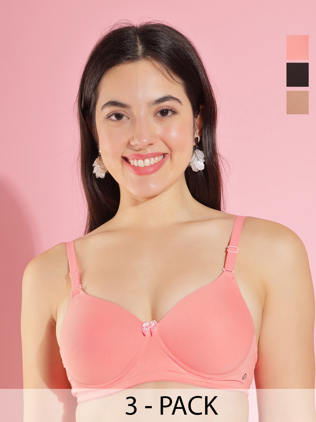 Dollar Missy Pack of 3 Women Wire-Free Full Coverage Padded Bra DTS-2053-BK-SLR-SK-PO3