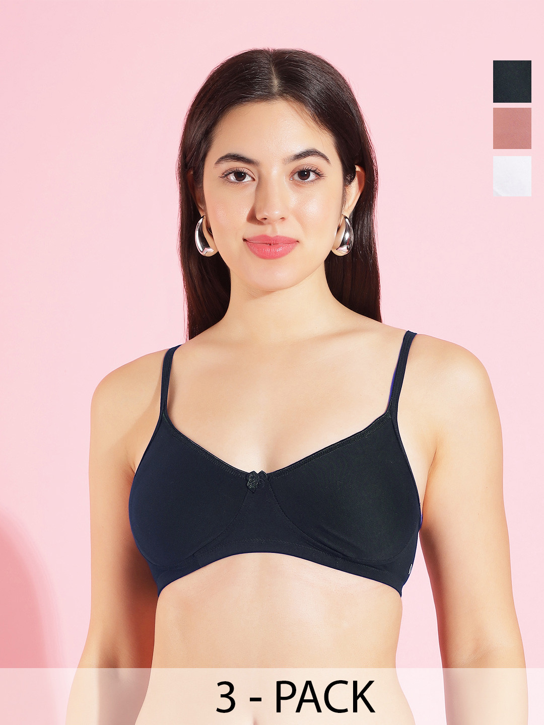 Dollar Missy Pack of 3 Women Wire-Free Basic Support Bra DTS-2151-NV-WH-ORS-PO3