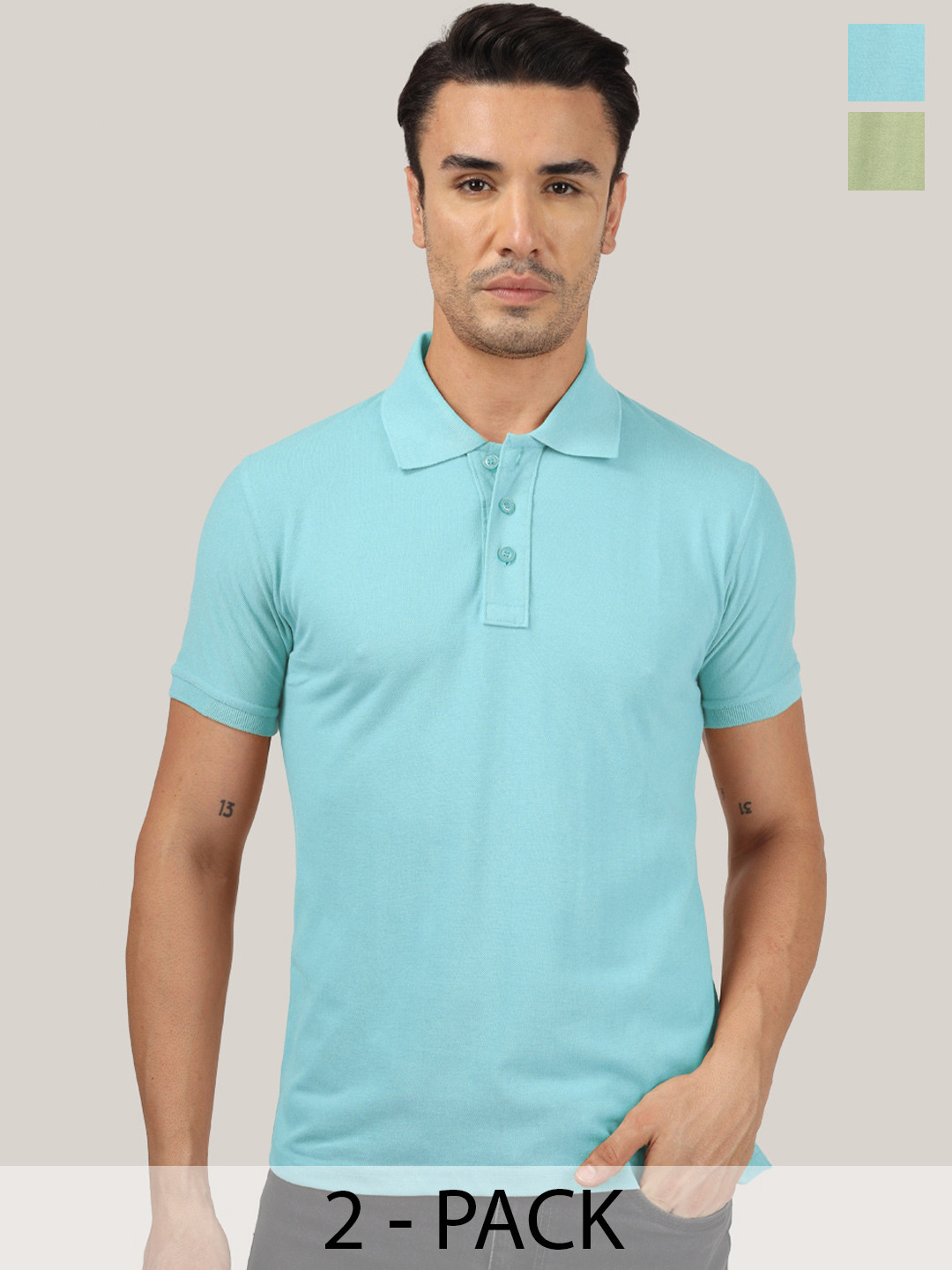 Greylongg Pack Of 2 Polo Collar Casual Knitted T-shirts