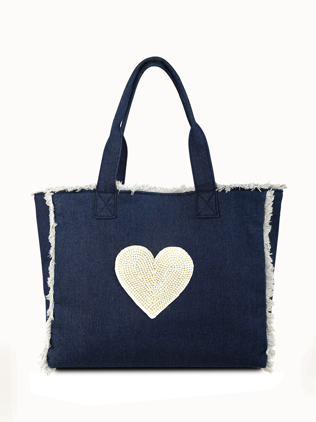 earthbags Amor Pearl Fringe Denim Tote Bag