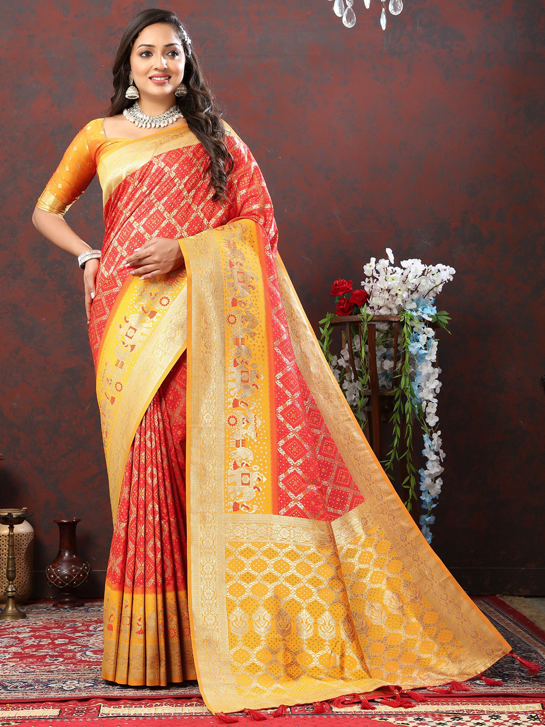 bansari textiles Geometric Woven Design Zari Silk Cotton Banarasi Saree