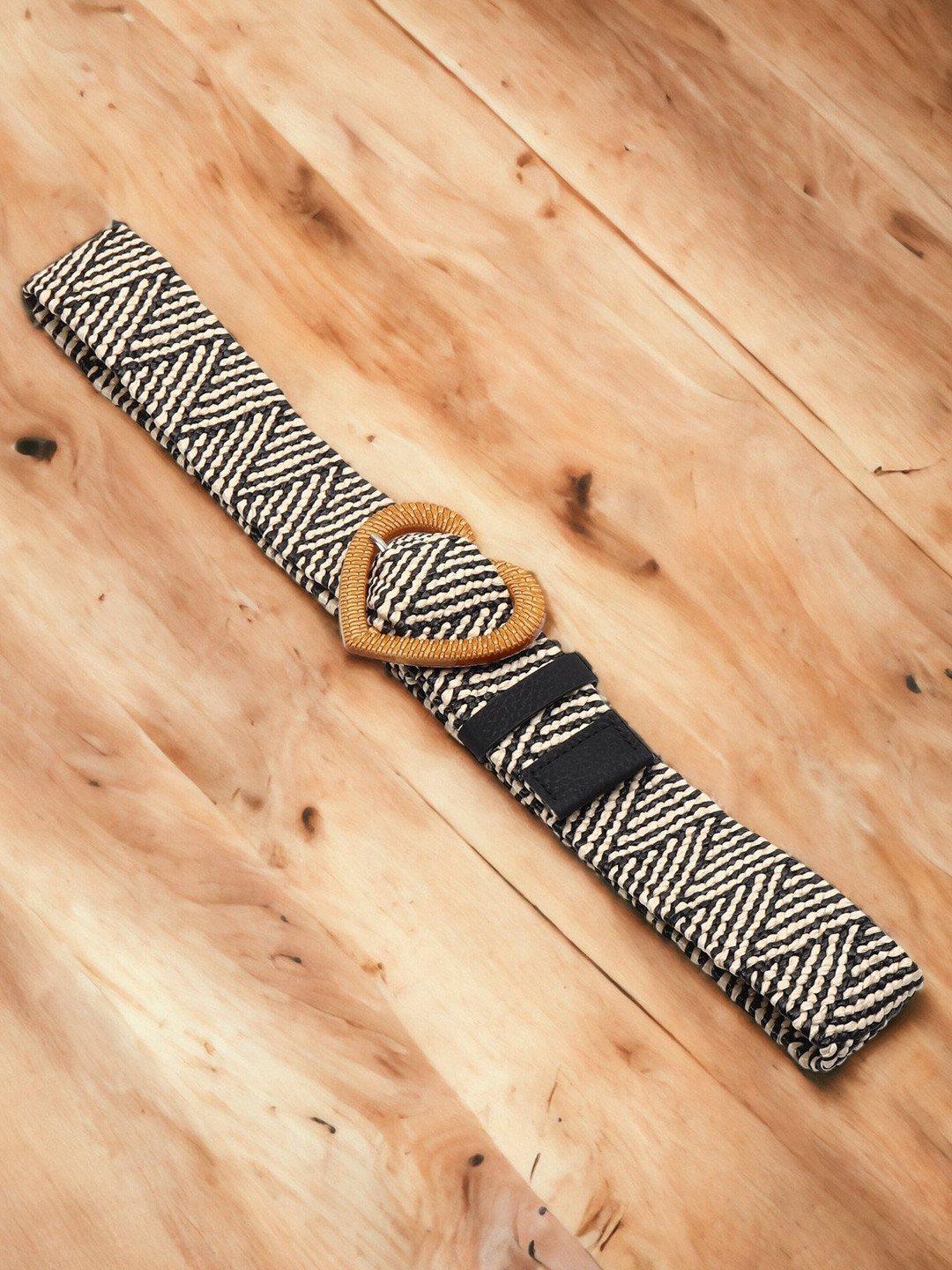DressBerry Women Black & White Striped Canvas Belt