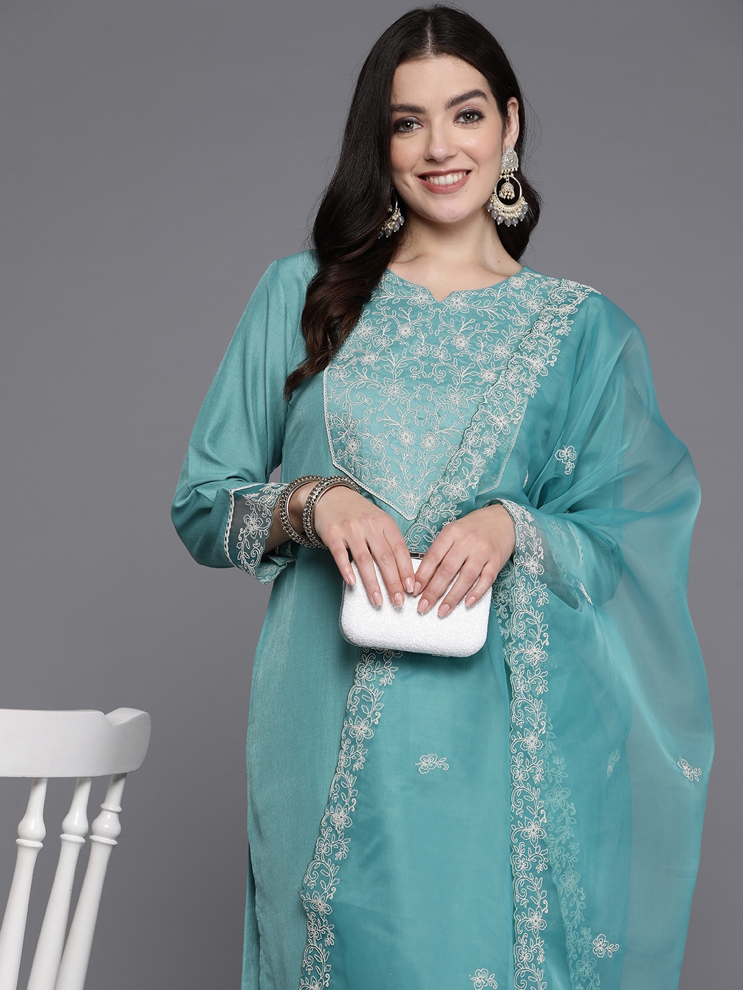 Indo Era Women Floral Yoke Design Regular Kurta With Trousers & Dupatta - Kurta Sets for Women 26748094 | Myntra