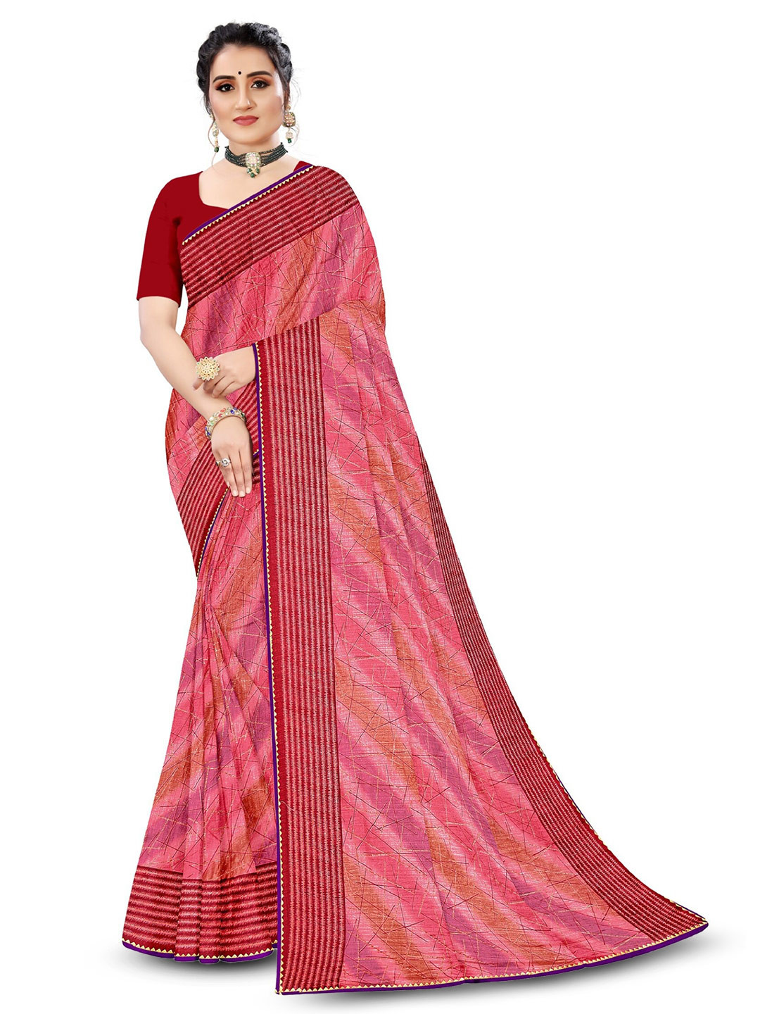Reboot Fashions Abstract Printed Gotta Patti Leheriya Saree