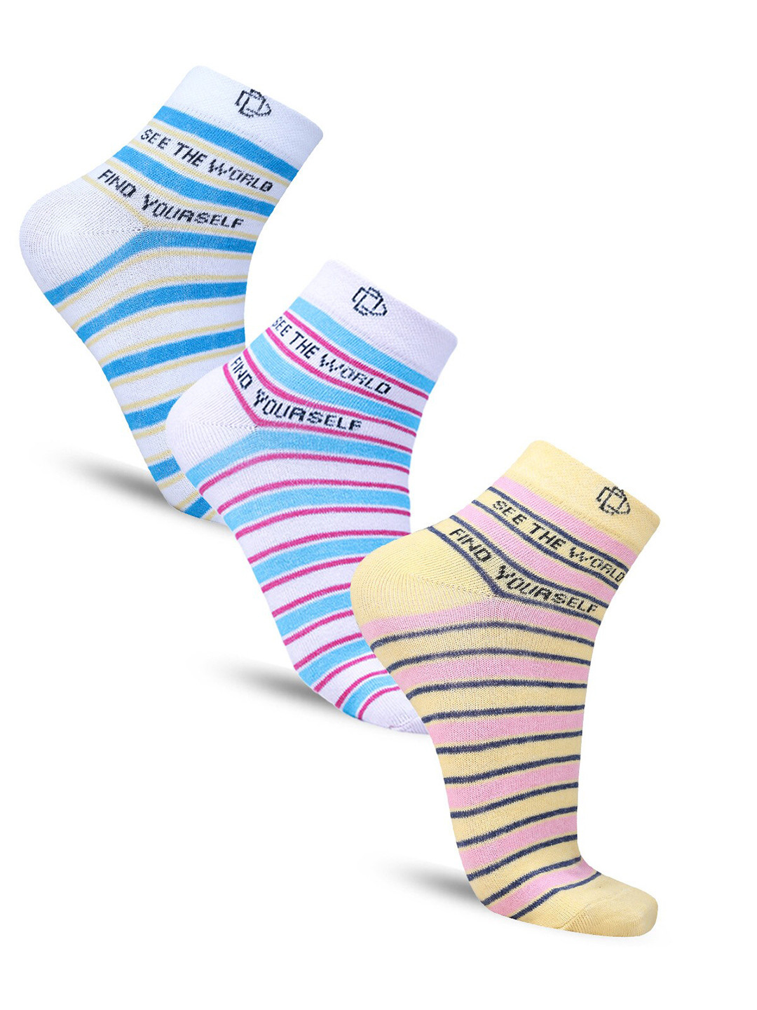 Dollar Socks Women Pack Of 3 Striped Cotton Ankle-Length Socks