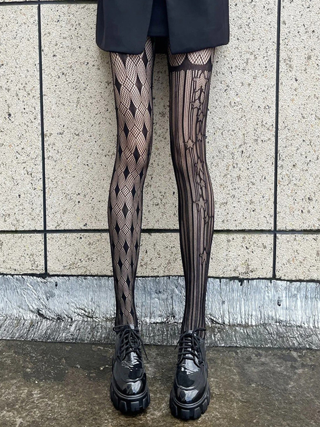 VAGHBHATT Self Design High Waist Lace Fishnet Tights Stockings