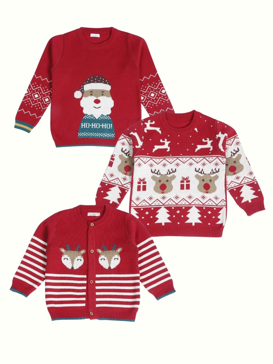 Greendeer Infants Pack Of 3 Self Design Pure Cotton Sweater & Trousers